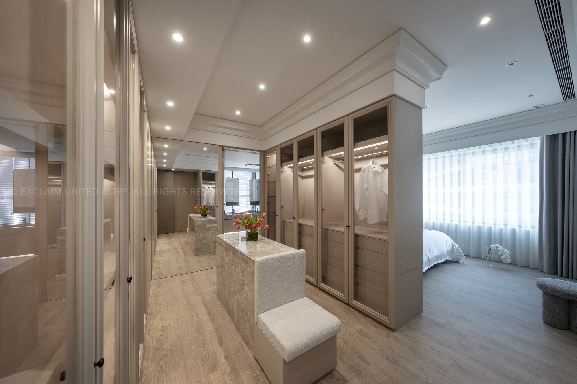 豪宅浴室設計-更衣區、衣櫃與主臥衛浴之間的關聯動線